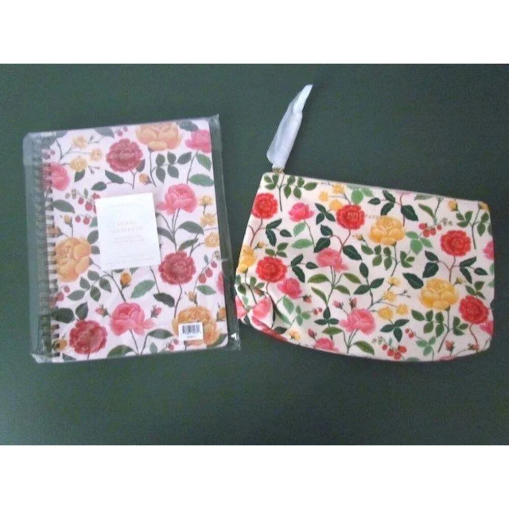 Rifle Paper Notebook & Canvas Fabric Pouch English Rose Motif NEW